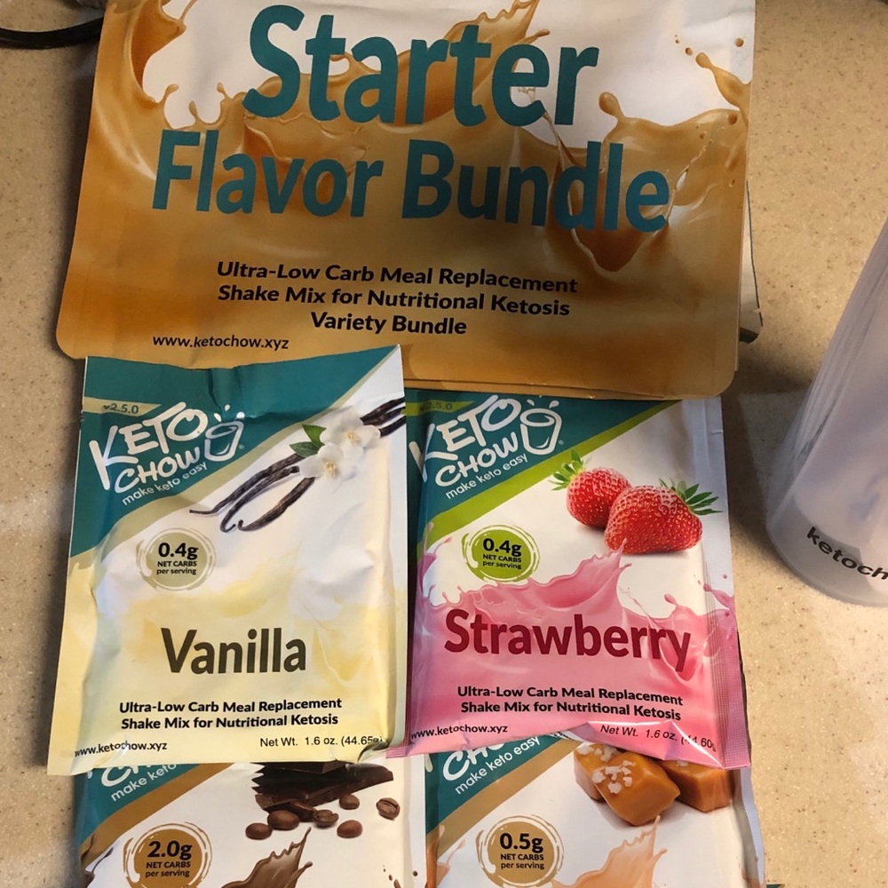 Keto Starter Flavor Bundle and shaker cup.